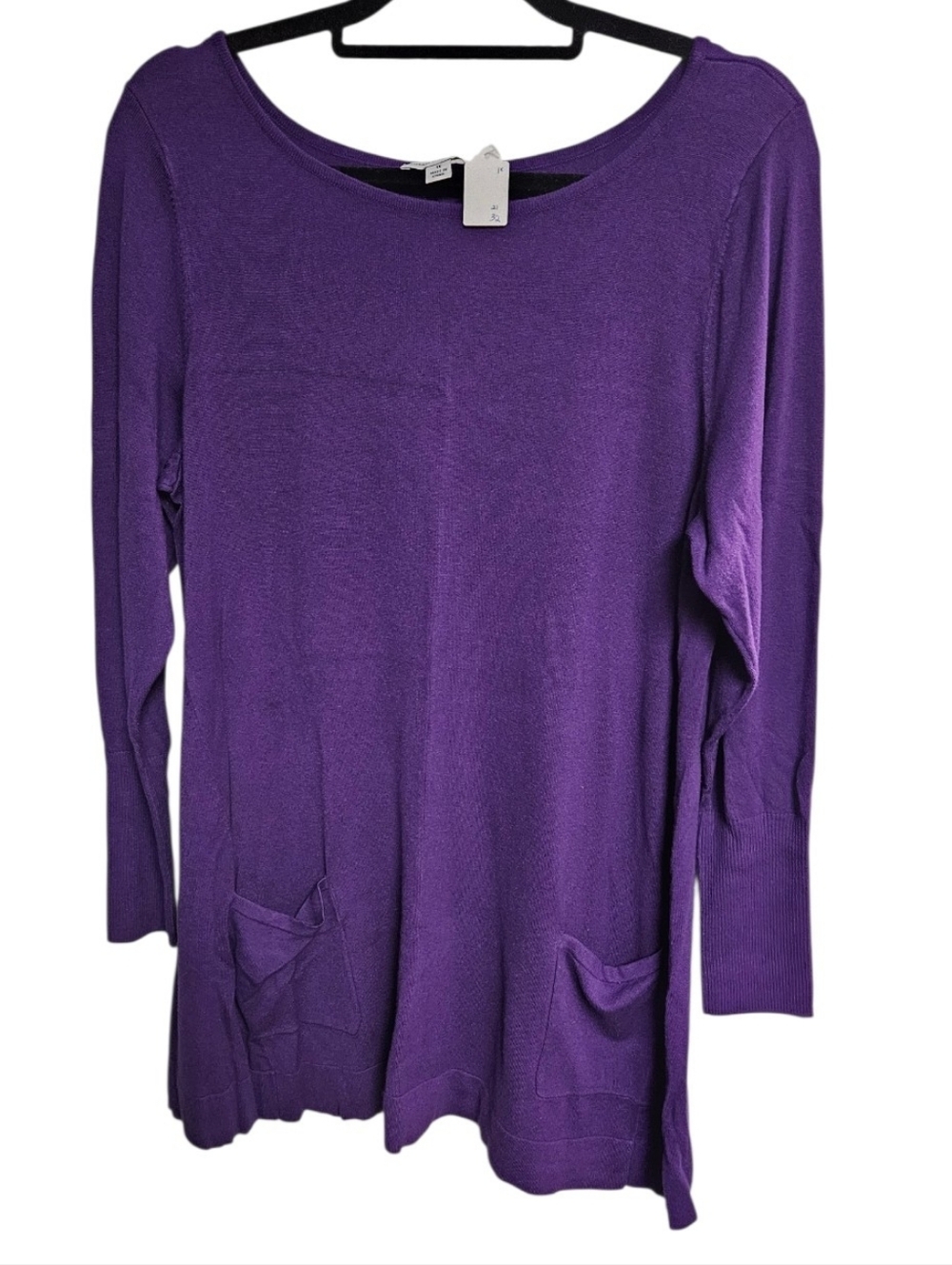 Susan Graver Purple Long-Sleeve Pocket Tunic Lightweighr Sweater
